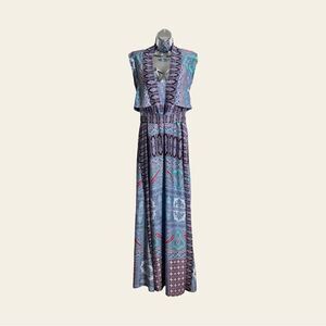 BCBGMaxazria Multi Color Paisley Print Sleeveless Back Tie Maxi Dress Size XXS
